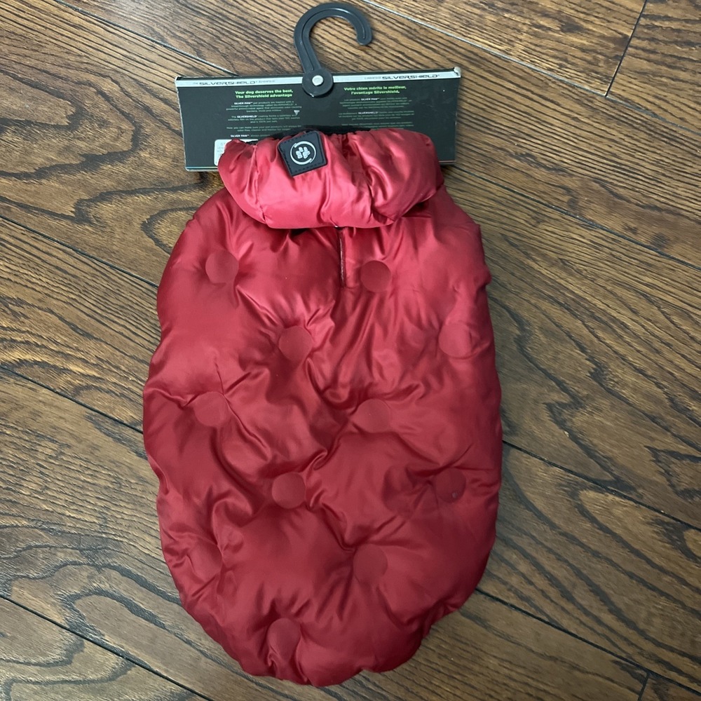 Silver Paw Red Hoodie Hooded Quilted Puffer Dog Jacket Small
